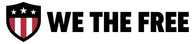 Logo with shield and 'WE THE FREE' text on a white background